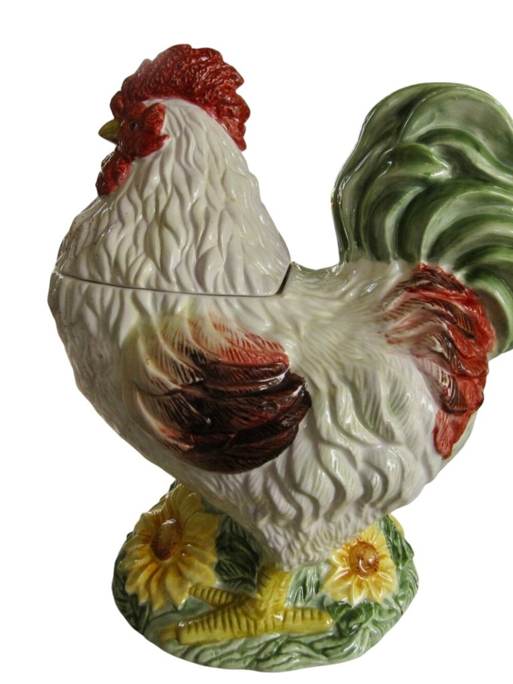 Vintage 90s Sakura Rooster Cookie Jar w Sunflowers Chanticleer Chicken Farmhouse